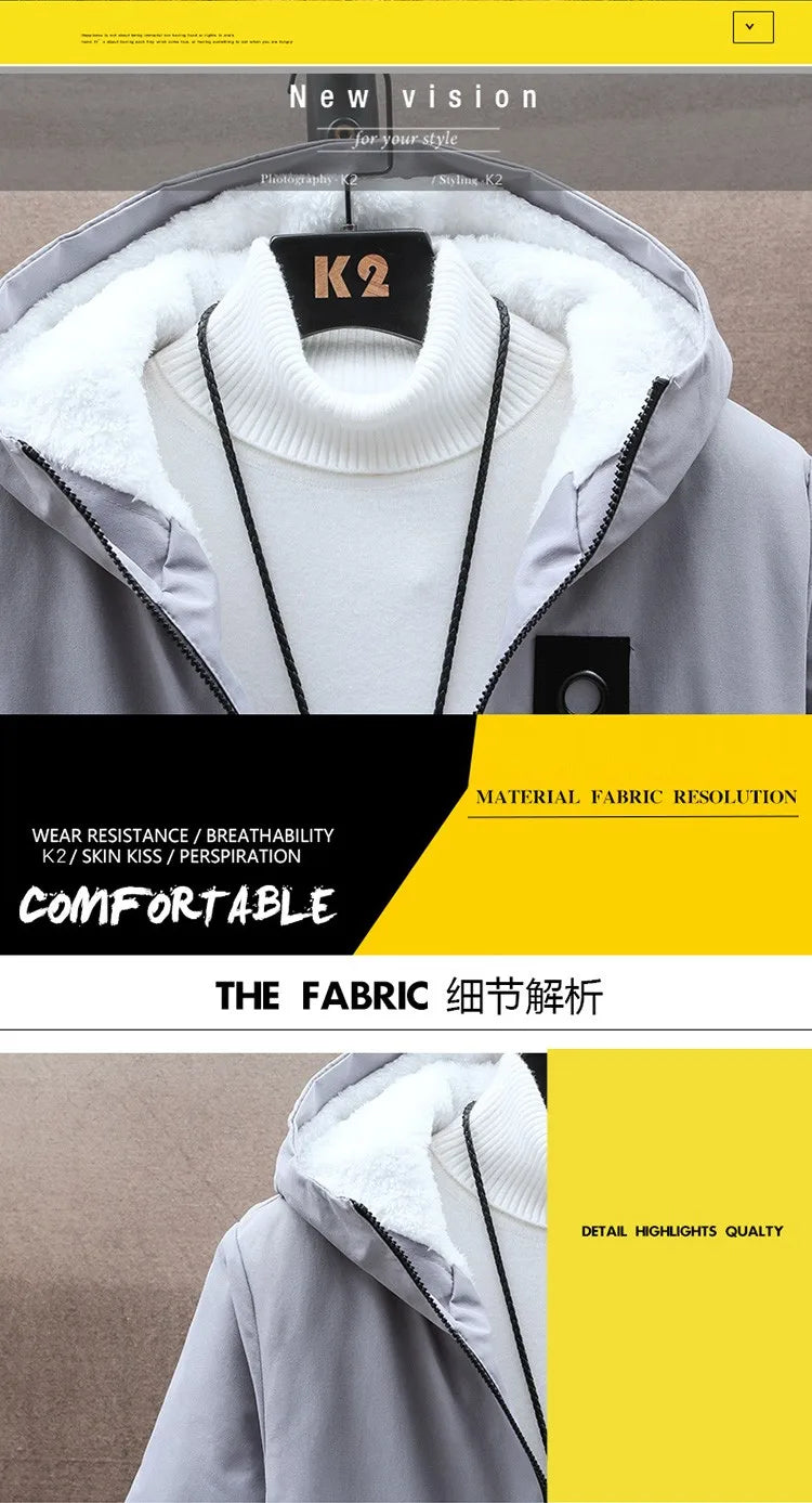 2024 Men's Add Velvet Classic Fashion Trend Long Windbreaker Autumn Men Casual Loose Large Size High-quality Hooded Coat