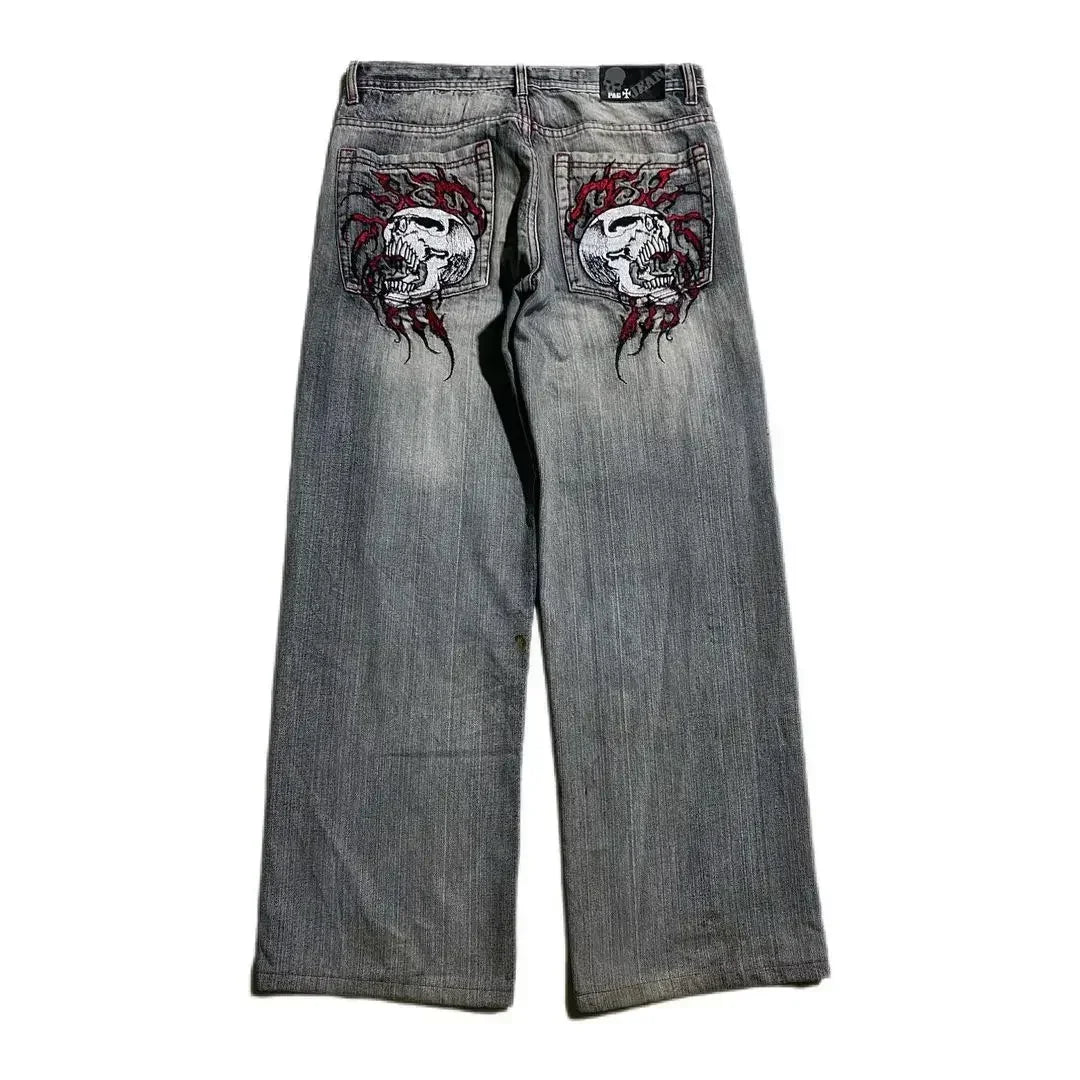 Y2K American Trendy Jeans Retro Gothic Graphic Embroidery Loose men s Jeans Harajuku Hip Hop Street Wide Leg Jeans Pants