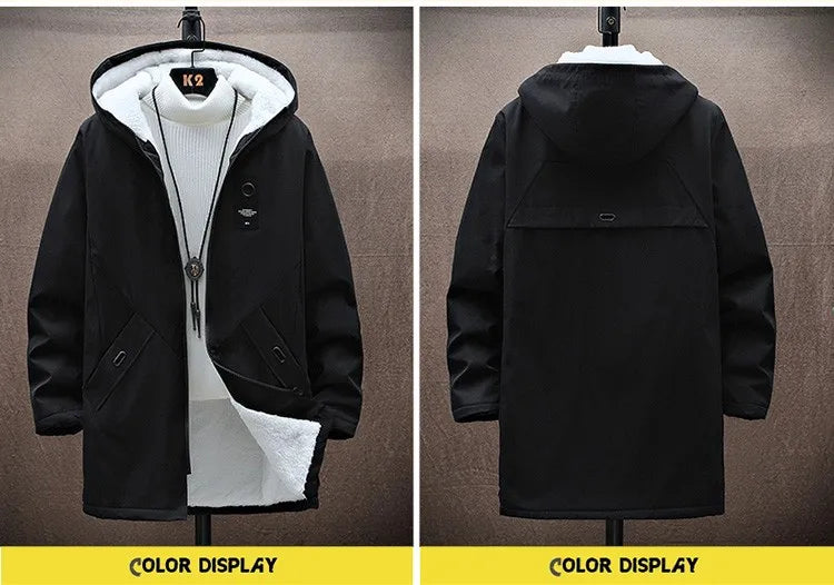 2024 Men's Add Velvet Classic Fashion Trend Long Windbreaker Autumn Men Casual Loose Large Size High-quality Hooded Coat