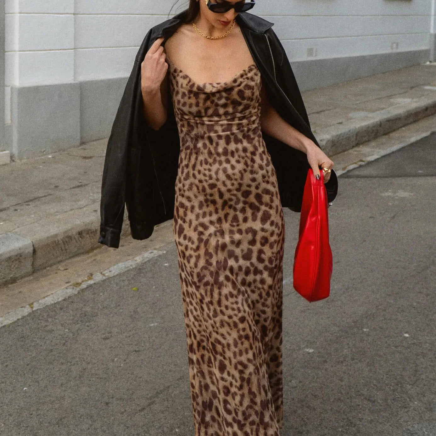 ASDS Women's Sexy Vintage Leopard Print Tulle Long Dress Fashion