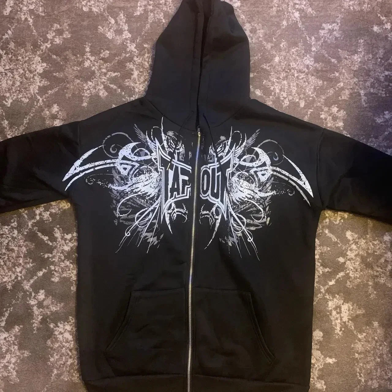 Streetwear Tapout Zipper Hoodie Y2K Clothes Women Men Retro Graphic Hip Hop Letter Oversized Hoodie Sweatshirt Punk Rock Jacket