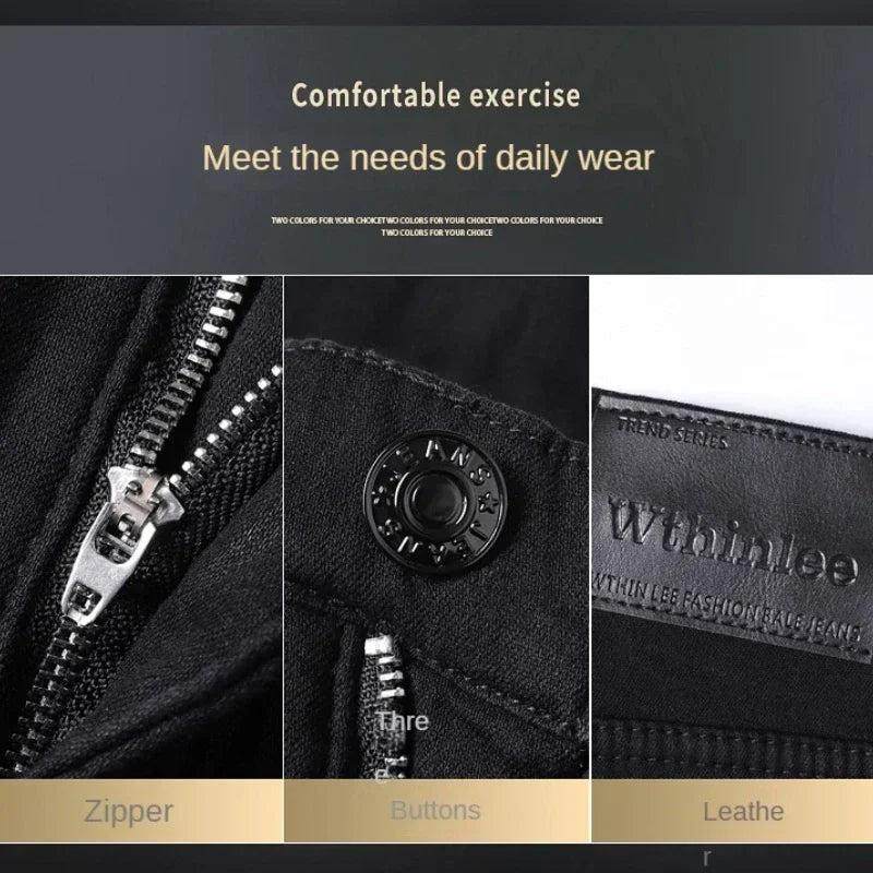 Wthinlee Men Brushed Fashion Winter Jeans Men Slim Fit Stretch Thick