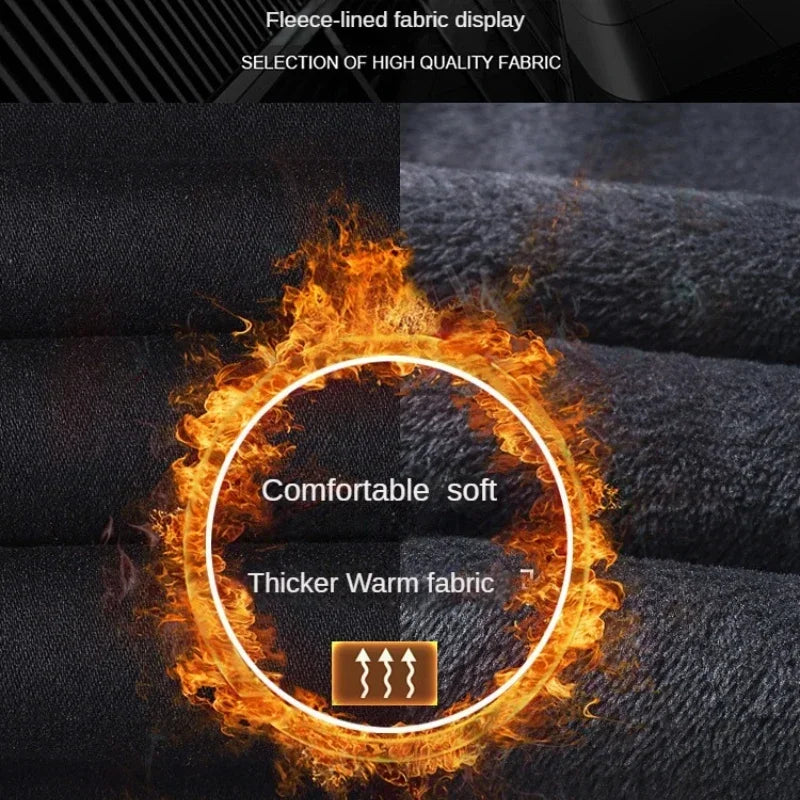 Wthinlee Men Brushed Fashion Winter Jeans Men Slim Fit Stretch Thick