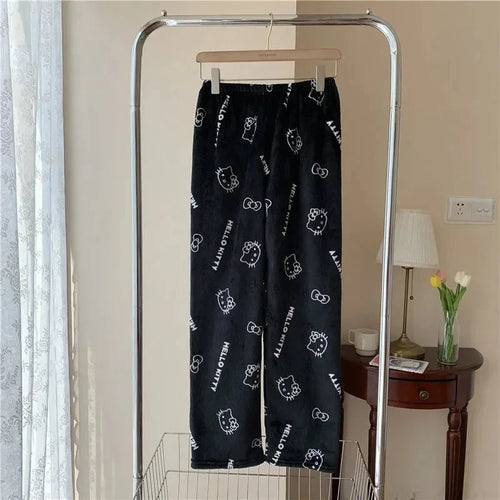 Sanrio Hello Kitty Flannel Pajamas Y2k Kawaii Anime Women'S Warm