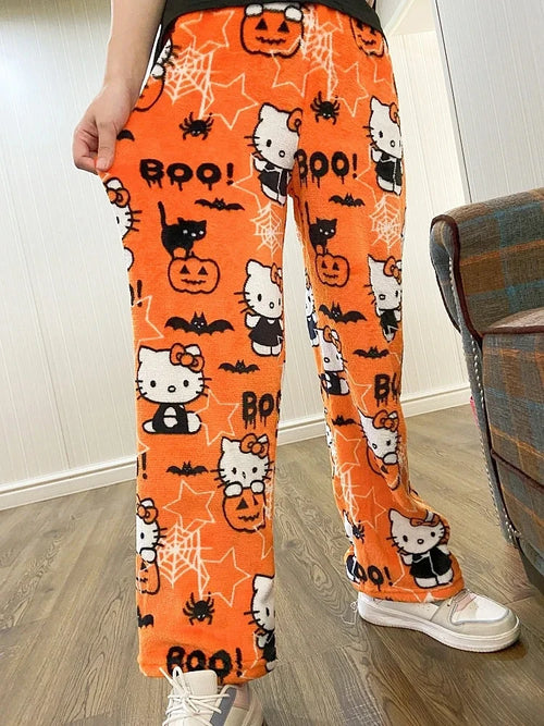 Sanrio Hello Kitty Flannel Pajamas Y2k Kawaii Anime Women'S Warm