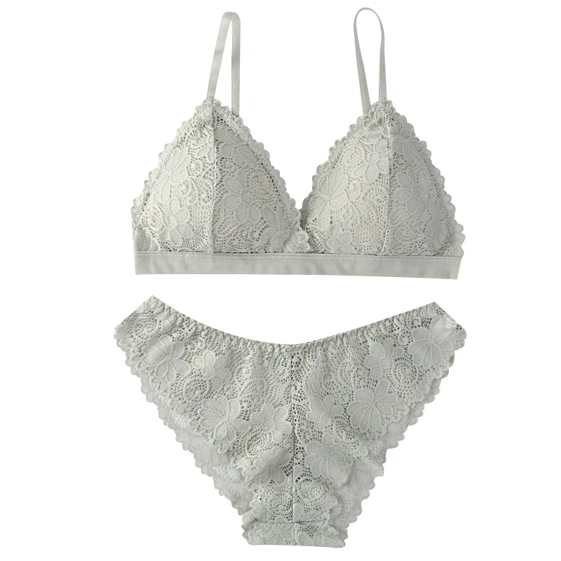 Women Bra Set Lace Women's Underwear Sexy Lingerie Set Low Waist Briefs Vneck Embroidery Brassiere Panties Set Female Intimates