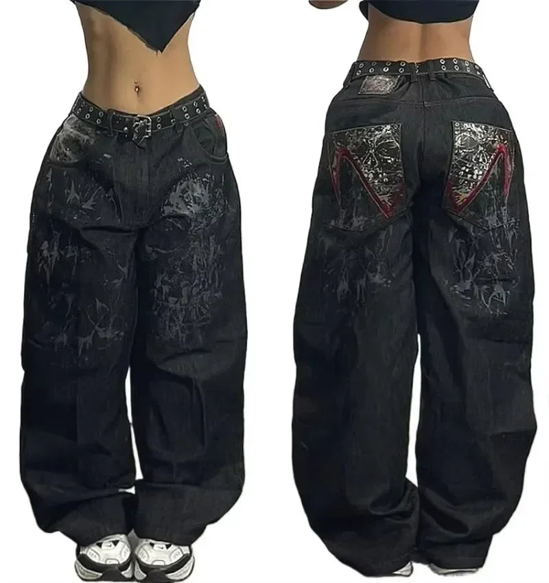 Y2K American Trendy Jeans Retro Gothic Graphic Embroidery Loose men s Jeans Harajuku Hip Hop Street Wide Leg Jeans Pants