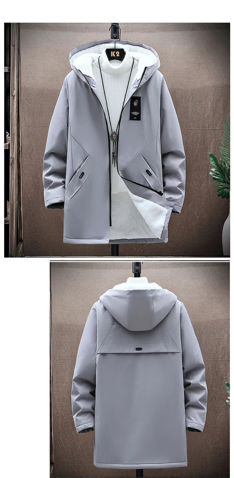 2024 Men's Add Velvet Classic Fashion Trend Long Windbreaker Autumn Men Casual Loose Large Size High-quality Hooded Coat