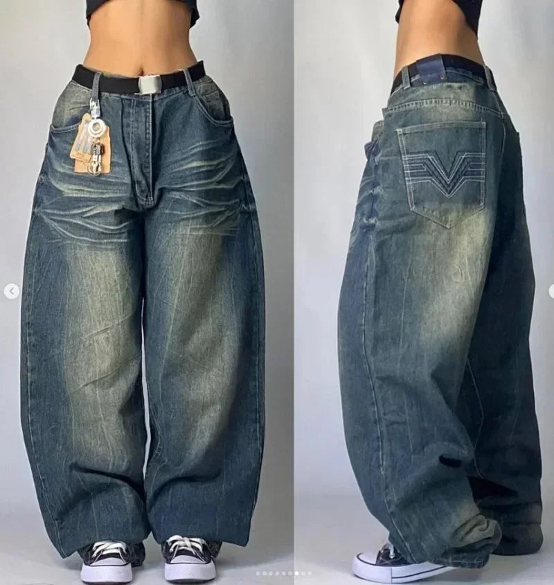 Y2K American Trendy Jeans Retro Gothic Graphic Embroidery Loose men s Jeans Harajuku Hip Hop Street Wide Leg Jeans Pants