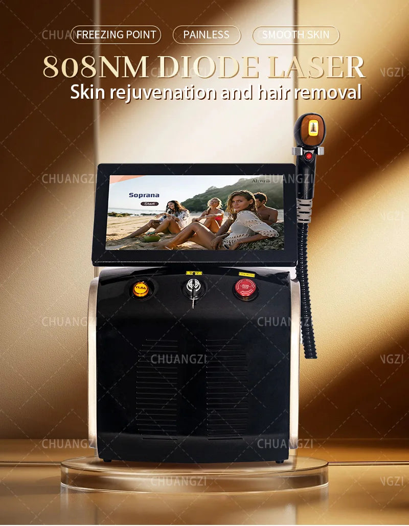 808nm Diode Laser Hair Removal Device 3000W Skin Rejuvenation Ice Alexandrit Permanent Cooling Head Painless Epilator Machine