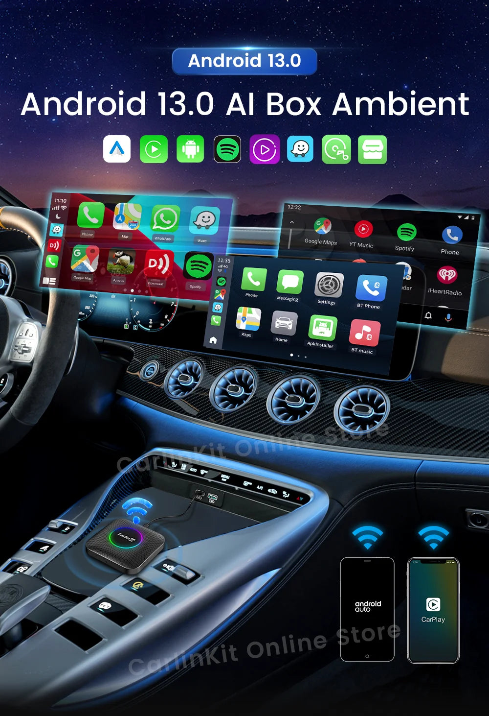 CarlinKit Android 13 Tv Box 8 Core CarPlay Android Auto Wireless Adapter Support Toyota Youtube Netfilx IPTV Spotify