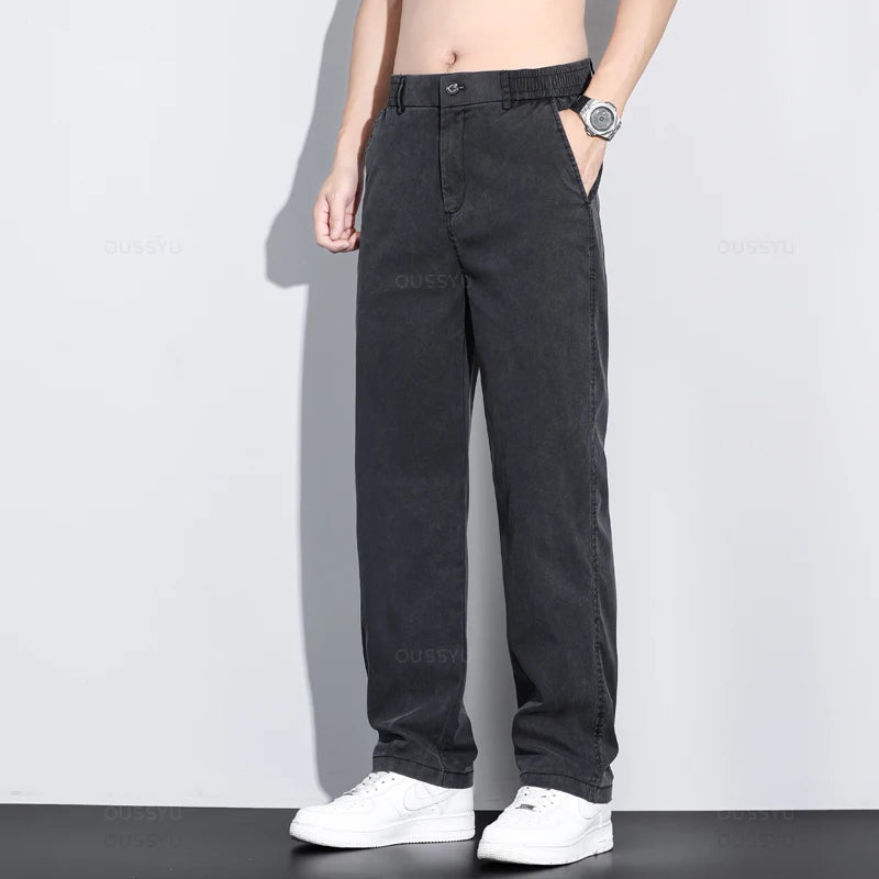 Brand Clothing Summer New Soft Lyocell Fabric Jeans Men Blue Elastic