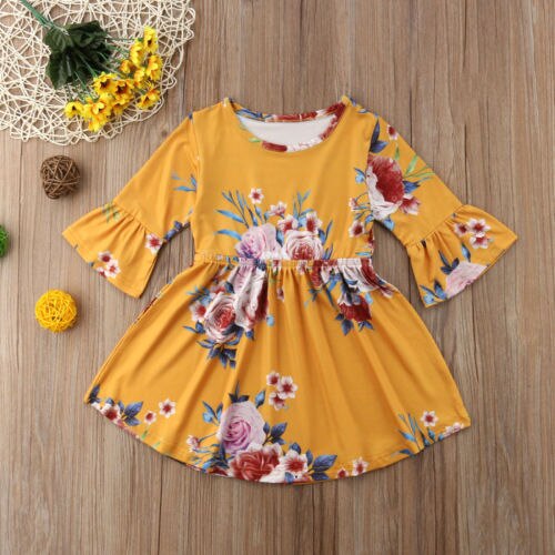 Toddler Kid Baby Girl Floral Horn Sleeve Party