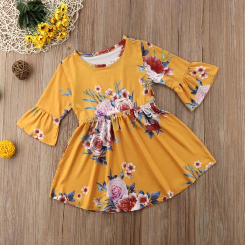 Toddler Kid Baby Girl Floral Horn Sleeve Party