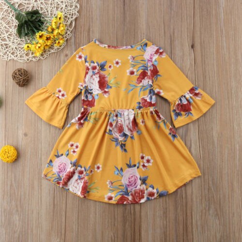 Toddler Kid Baby Girl Floral Horn Sleeve Party