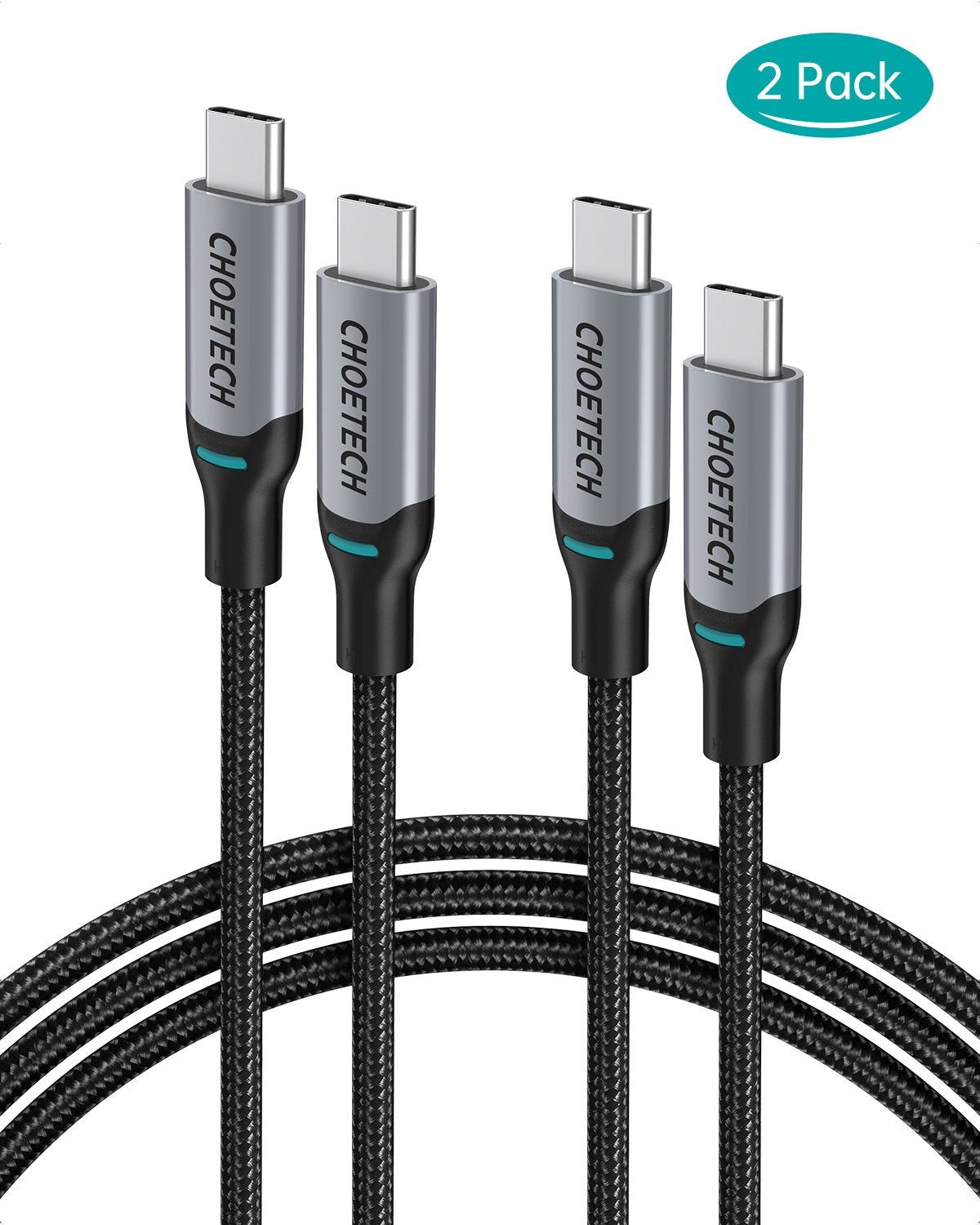 CHOETECH MIX00073 (XCC-1002 x2) 100W USB-C Braided Fast Charging Cable