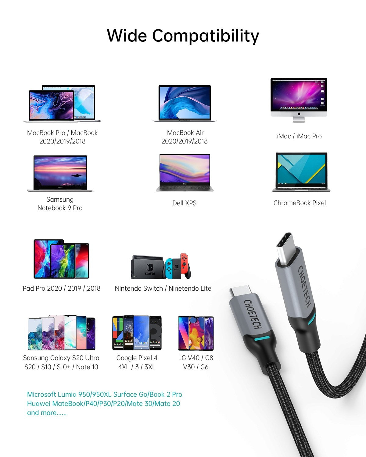 CHOETECH MIX00073 (XCC-1002 x2) 100W USB-C Braided Fast Charging Cable