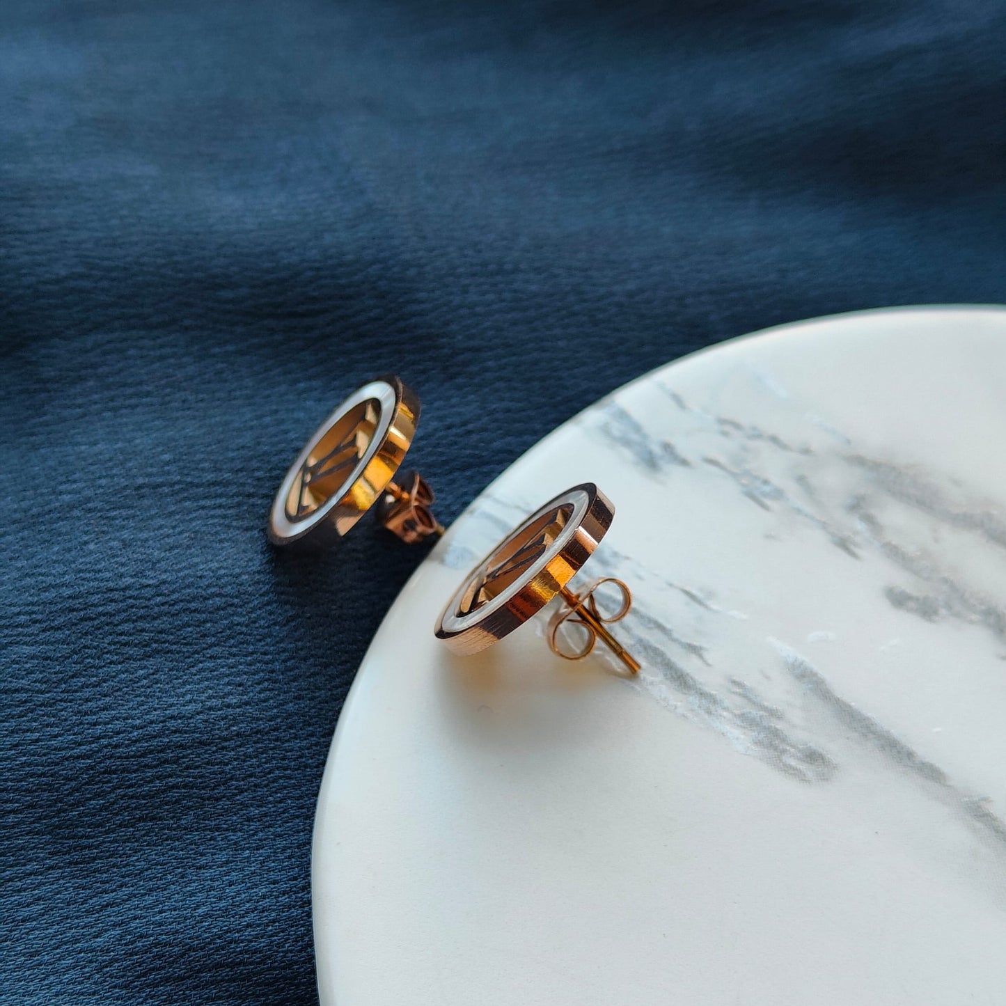 Large Round Elegant Rose Gold Plated Stud Earrings