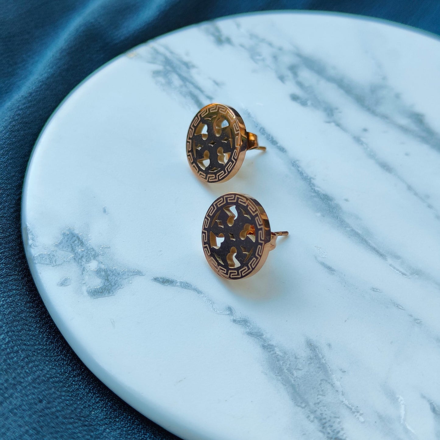 Large Round TB Elegant Rose Gold Plated Stud Earrings