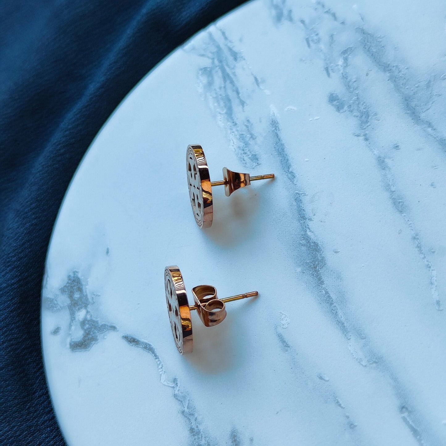 Large Round TB Elegant Rose Gold Plated Stud Earrings
