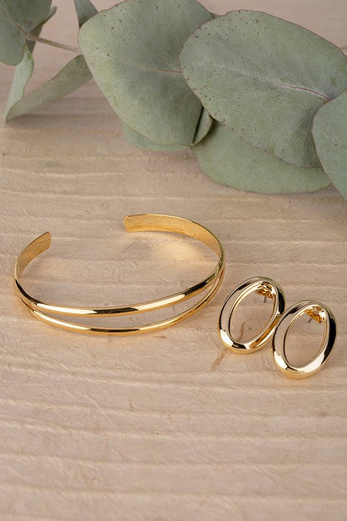 Oval earring and bracelet set