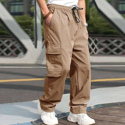 Casual Cargo Pants For Men Loose Straight Drawstring Waist Trousers