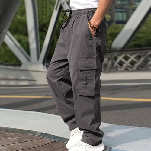 Casual Cargo Pants For Men Loose Straight Drawstring Waist Trousers