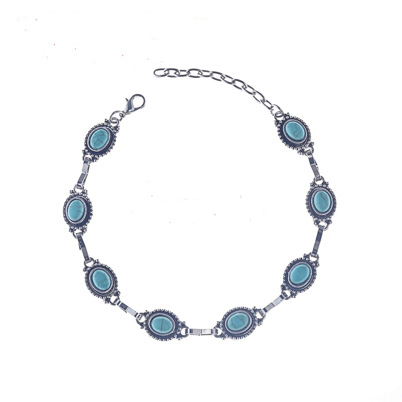 Boho Beach Adjustable Round Turquoise Beaded Anklet