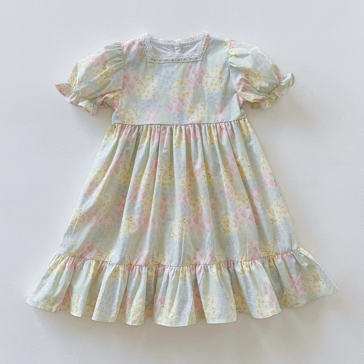 Summer Baby Kids Girls Short Sleeves Flowers Pattern Printed Dress