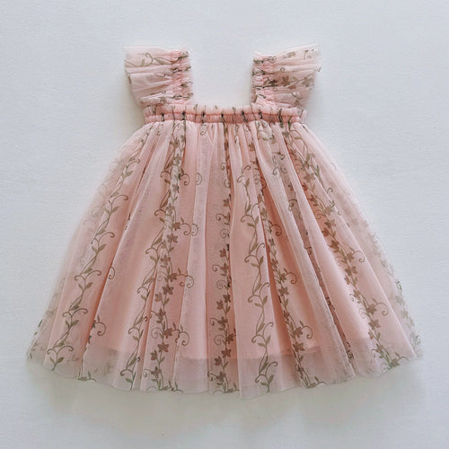 Summer Arrival Floral Pattern Fly Sleeves Tulle Dress for Stylish