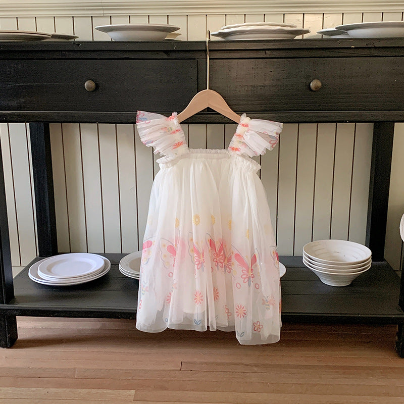 Summer Arrival Butterfly Pattern Sleeveless Tulle Dress for Stylish