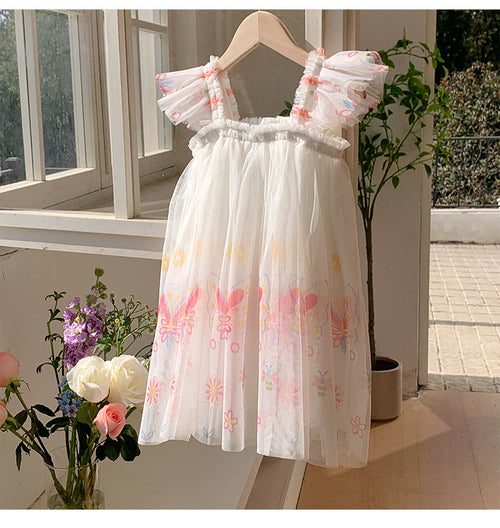 Summer Arrival Butterfly Pattern Sleeveless Tulle Dress for Stylish