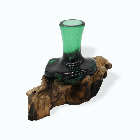 Mini Flower Vase On Wood-Recycled Bottle