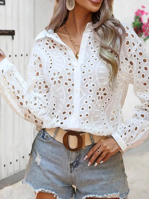 Floral Long Sleeve eyelet top