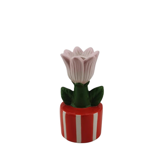 Candle Holder - Tulip - Stoneware- Orange/Pink- 9x8,5x17,5cm