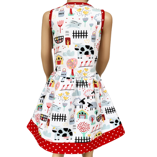 AnnLoren Little & Big Girls Farm Animal Sleeveless Cotton Swing Dress