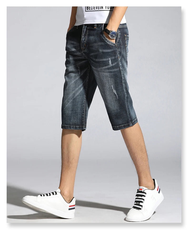 Casual Slim Fit Shorts For Men Demin Jogger Streetwear Style Male Clothes Short Pants Biker Knee Length Luxury Hip Hop Jeans CQY