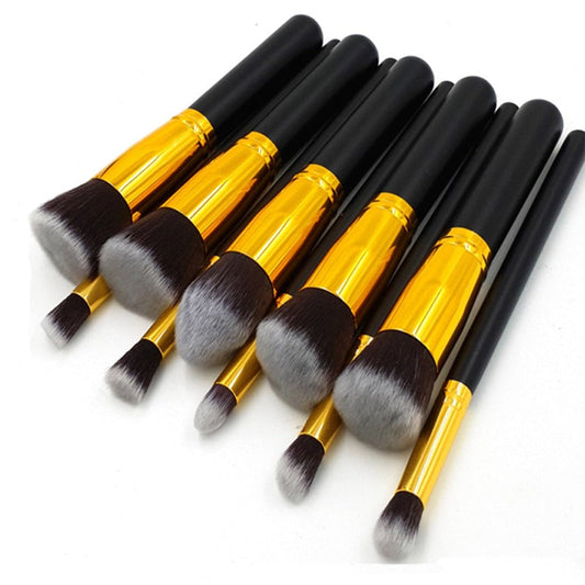 10Pcs Black Makeup Brushes Set Powder Face Blush Foundation Contour