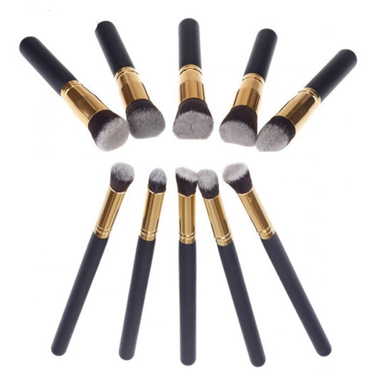 10Pcs Black Makeup Brushes Set Powder Face Blush Foundation Contour
