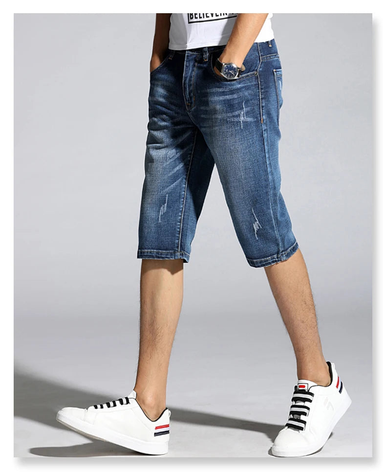 Casual Slim Fit Shorts For Men Demin Jogger Streetwear Style Male Clothes Short Pants Biker Knee Length Luxury Hip Hop Jeans CQY