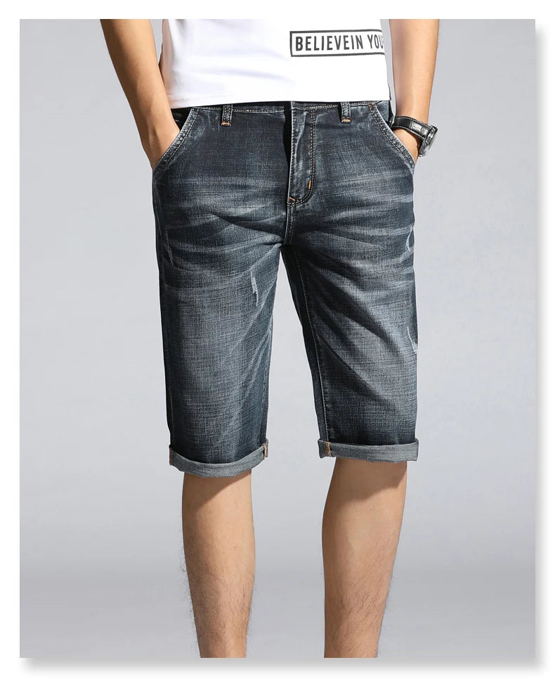 Casual Slim Fit Shorts For Men Demin Jogger Streetwear Style Male Clothes Short Pants Biker Knee Length Luxury Hip Hop Jeans CQY