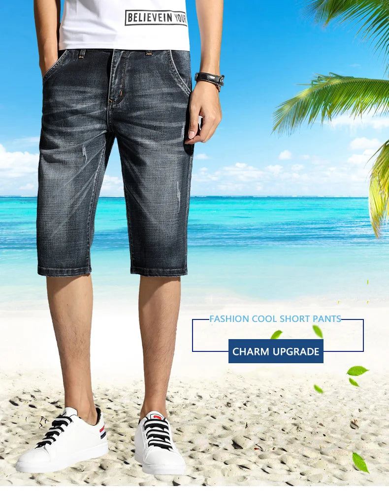 Casual Slim Fit Shorts For Men Demin Jogger Streetwear Style Male Clothes Short Pants Biker Knee Length Luxury Hip Hop Jeans CQY