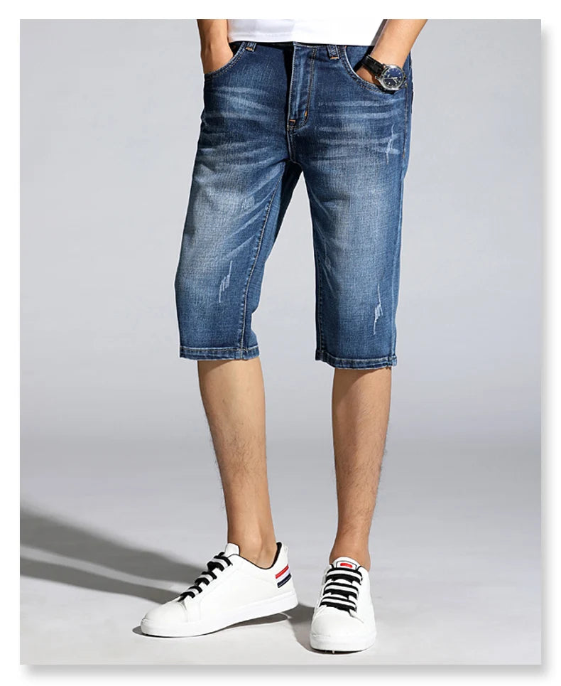 Casual Slim Fit Shorts For Men Demin Jogger Streetwear Style Male Clothes Short Pants Biker Knee Length Luxury Hip Hop Jeans CQY