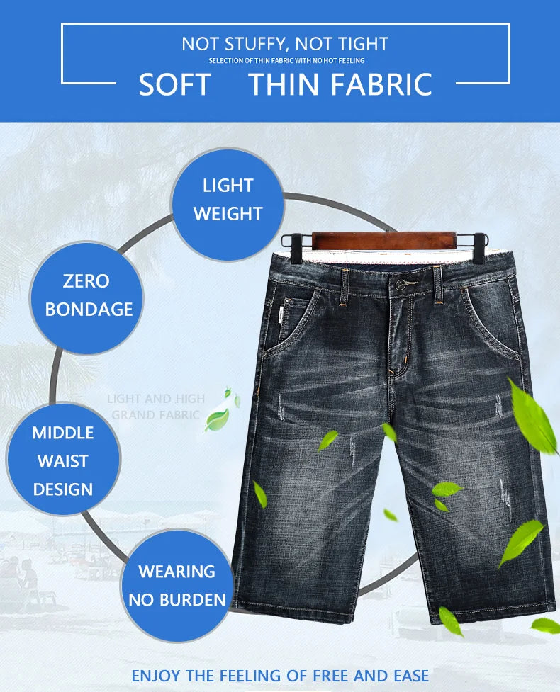Casual Slim Fit Shorts For Men Demin Jogger Streetwear Style Male Clothes Short Pants Biker Knee Length Luxury Hip Hop Jeans CQY