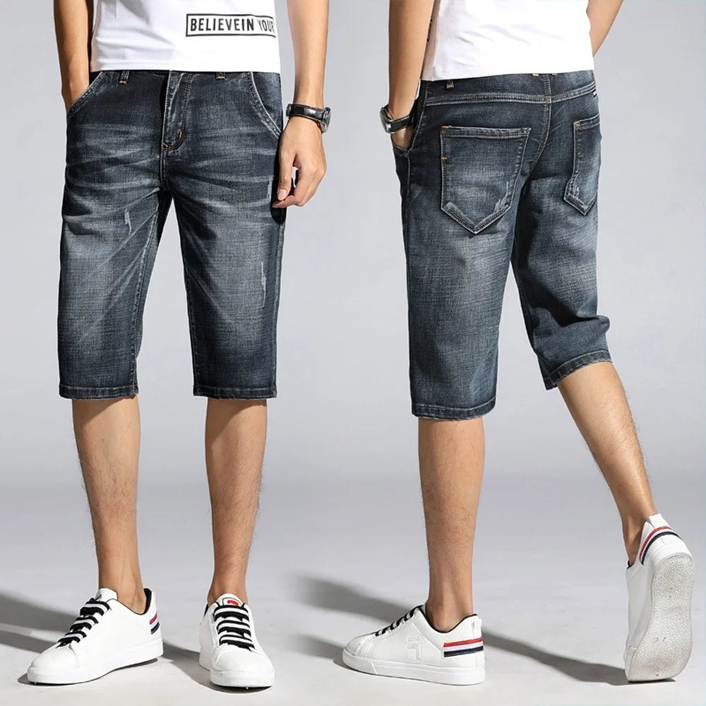 Casual Slim Fit Shorts For Men Demin Jogger Streetwear Style Male Clothes Short Pants Biker Knee Length Luxury Hip Hop Jeans CQY