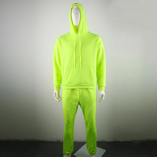 New Tracksuit for Men 2 Sets Fashion Hooded + Pants Men's Sportswear Hoodie Spring and Autumn Neon Green Mens Hoodies Sweatpants