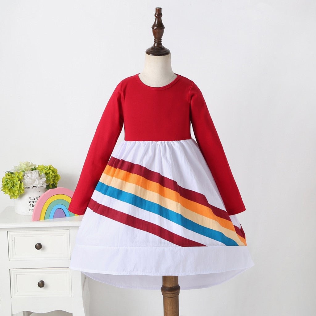 Kids Girls Rainbow Dress Splice Princess Pageant