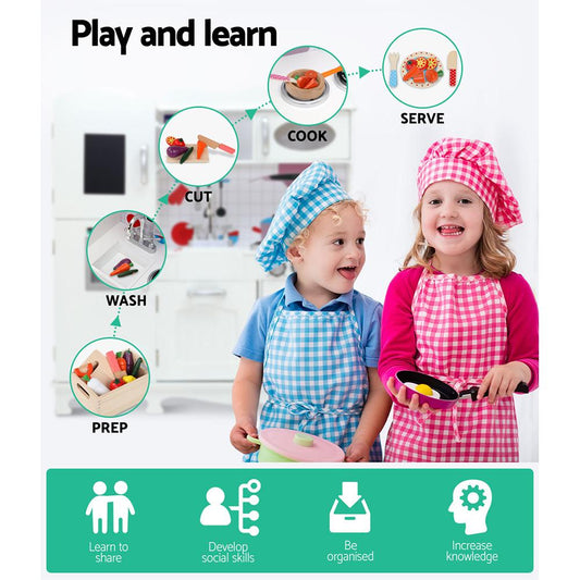 Keezi Kids Kitchen Play Set Wooden Pretend Toys Cooking Children