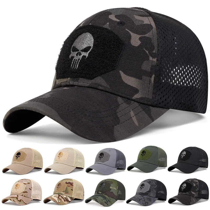Unisex Skull Embroidered Top with Patch Breathable Baseball Caps