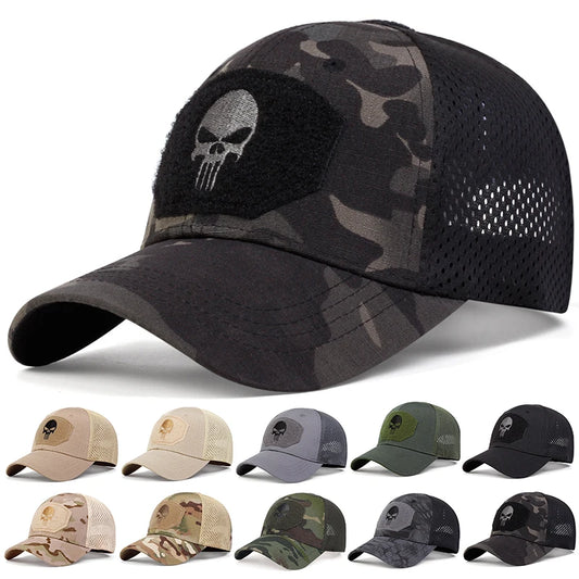 Unisex Skull Embroidered Top with Patch Breathable Baseball Caps